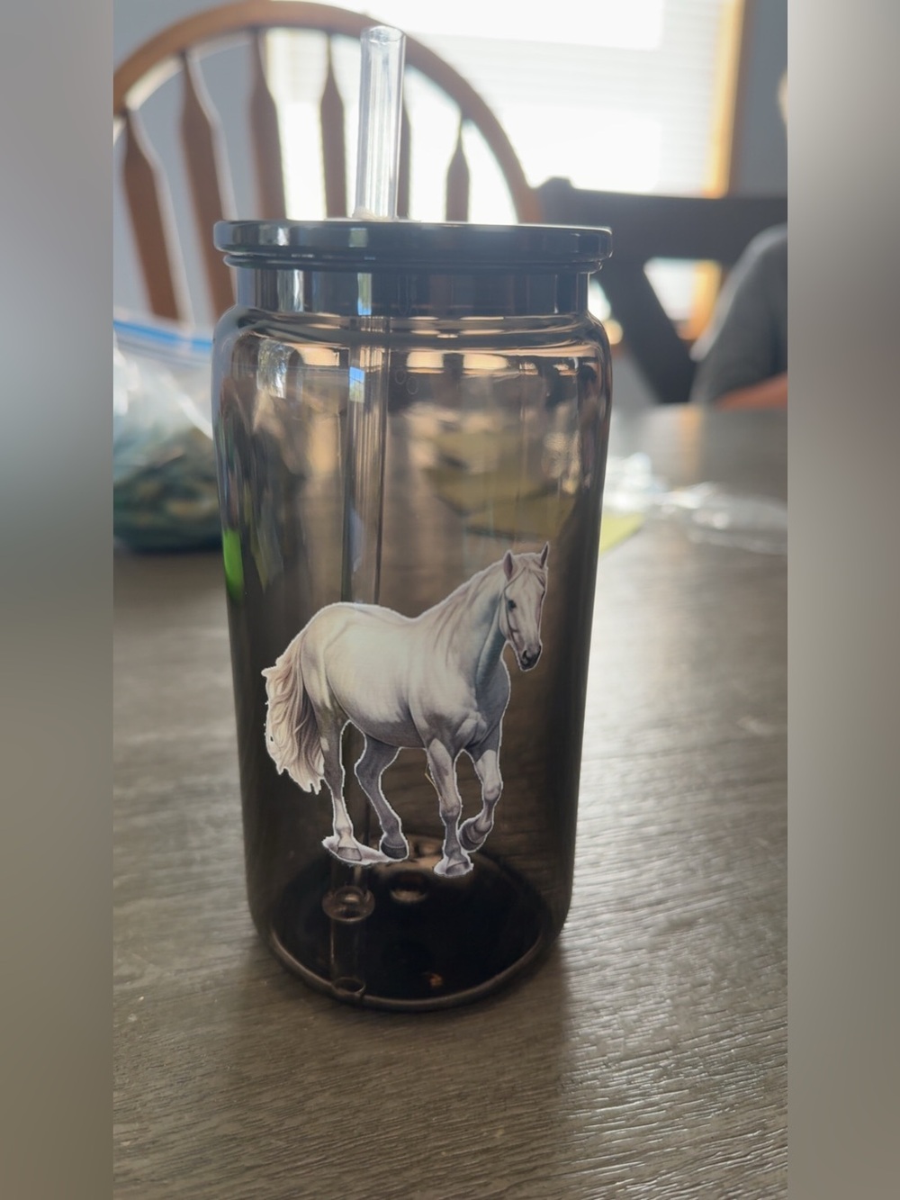 Custom made plastic black cup with horse